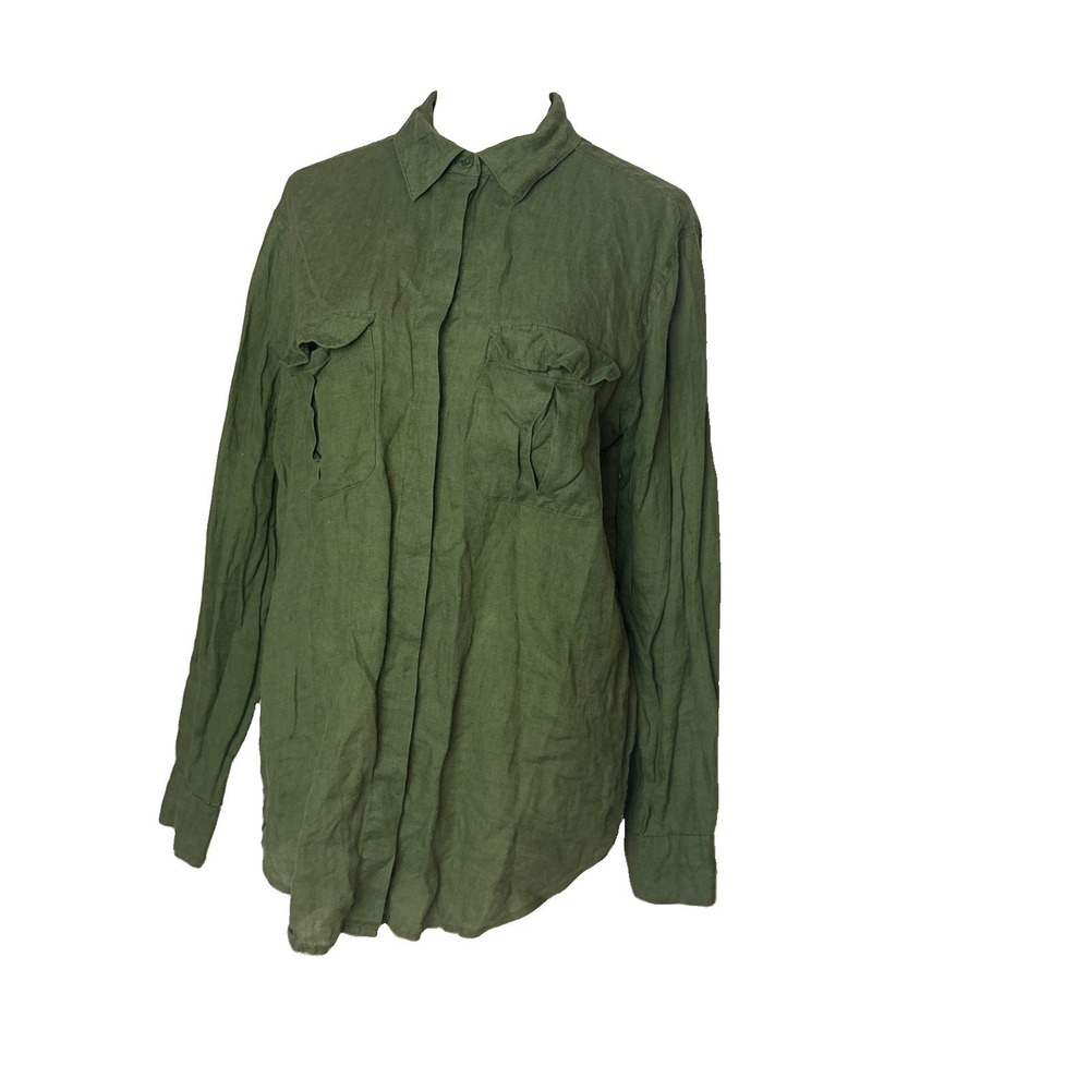 Equipment Femme Button up Shirt Womens S Linen Army Green Utility Flap Pockets
